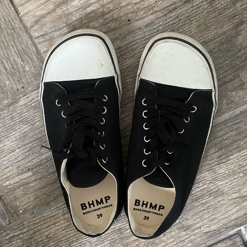 Women's Black Canvas Sneakers with White Toecap